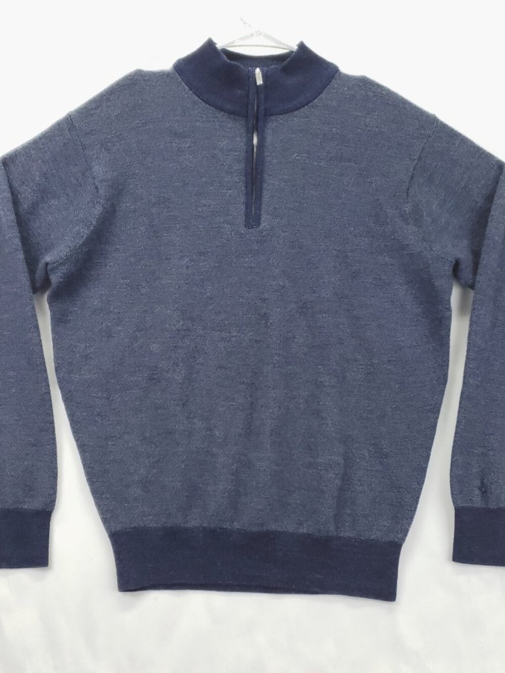 Peter Millar Sweater Mens L Blue Knit Long Sleeve Mock Neck 1/4 Zip Pullover